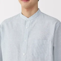 Outlet Men's Hemp Cotton Stand Collar Striped Shirt Shirts & Polos