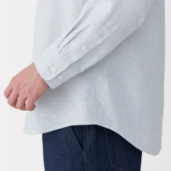 Outlet Men's Hemp Cotton Stand Collar Striped Shirt Shirts & Polos
