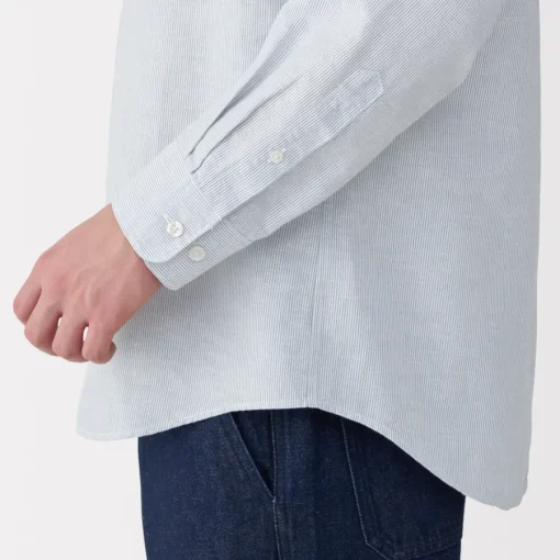Outlet Men's Hemp Cotton Stand Collar Striped Shirt Shirts & Polos