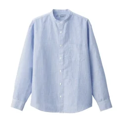 Outlet Men's Hemp Cotton Stand Collar Striped Shirt Shirts & Polos