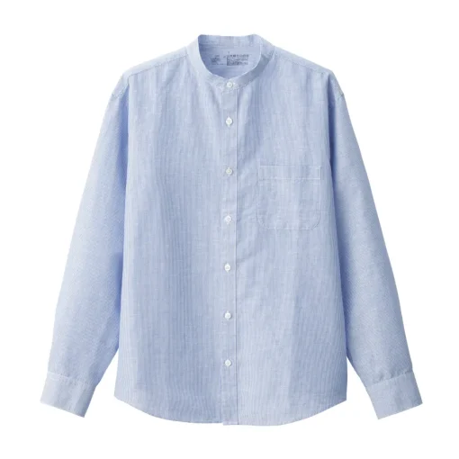 Outlet Men's Hemp Cotton Stand Collar Striped Shirt Shirts & Polos