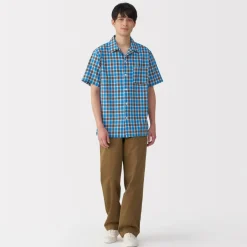 Clearance Men's Madras Check Open Collar Short Sleeve Shirt Shirts & Polos
