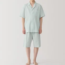 Clearance Men's Side Seamless Seersucker Short Sleeve Pajamas Pajamas & Loungewear|Loungewear