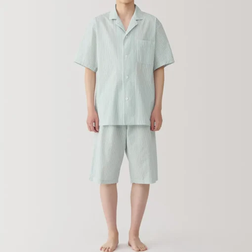 Clearance Men's Side Seamless Seersucker Short Sleeve Pajamas Pajamas & Loungewear|Loungewear