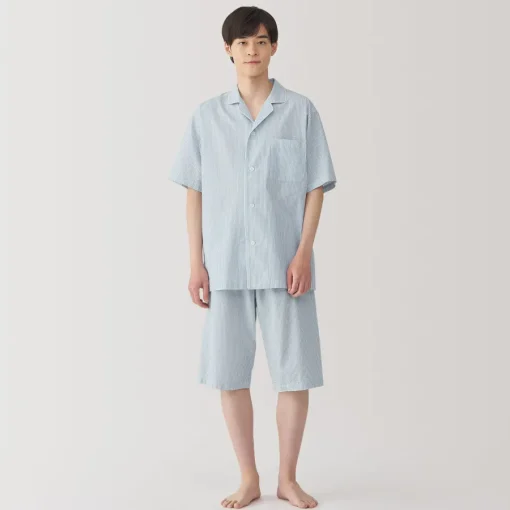 Clearance Men's Side Seamless Seersucker Short Sleeve Pajamas Pajamas & Loungewear|Loungewear