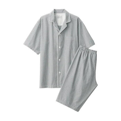 Clearance Men's Side Seamless Seersucker Short Sleeve Pajamas Pajamas & Loungewear|Loungewear