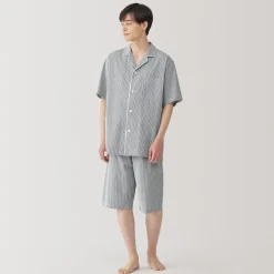 Clearance Men's Side Seamless Seersucker Short Sleeve Pajamas Pajamas & Loungewear|Loungewear