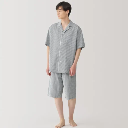 Clearance Men's Side Seamless Seersucker Short Sleeve Pajamas Pajamas & Loungewear|Loungewear