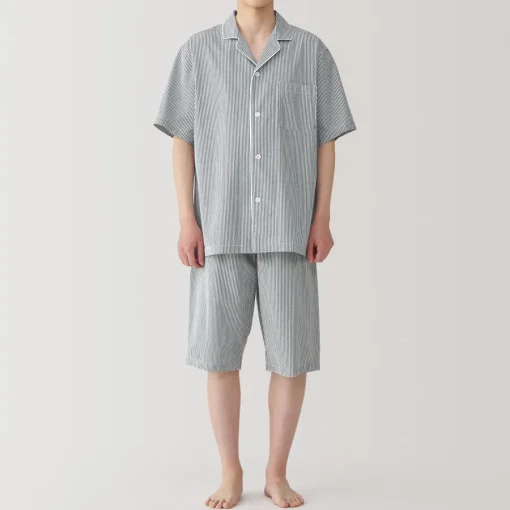 Clearance Men's Side Seamless Seersucker Short Sleeve Pajamas Pajamas & Loungewear|Loungewear