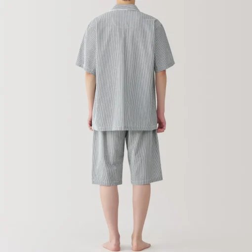 Clearance Men's Side Seamless Seersucker Short Sleeve Pajamas Pajamas & Loungewear|Loungewear