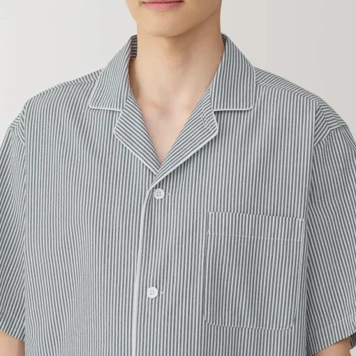 Clearance Men's Side Seamless Seersucker Short Sleeve Pajamas Pajamas & Loungewear|Loungewear