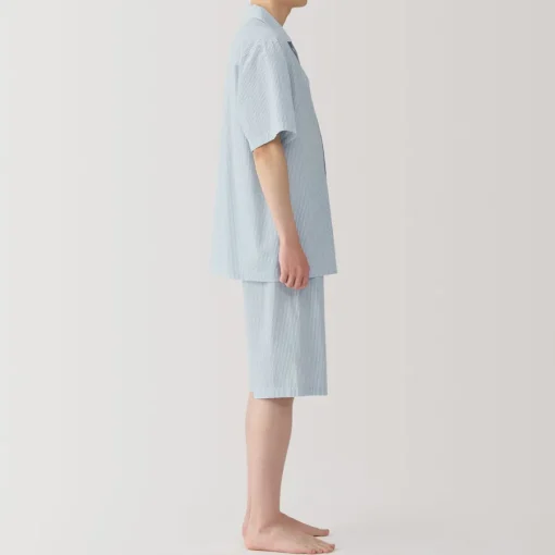 Clearance Men's Side Seamless Seersucker Short Sleeve Pajamas Pajamas & Loungewear|Loungewear