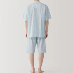 Clearance Men's Side Seamless Seersucker Short Sleeve Pajamas Pajamas & Loungewear|Loungewear