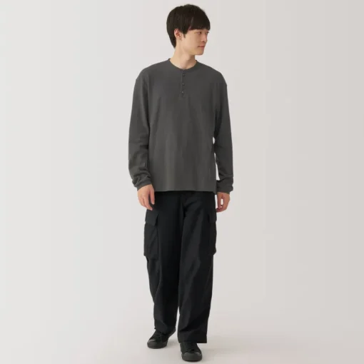 Discount Men's Waffle Henley Neck Long Sleeve T-Shirt T-Shirts