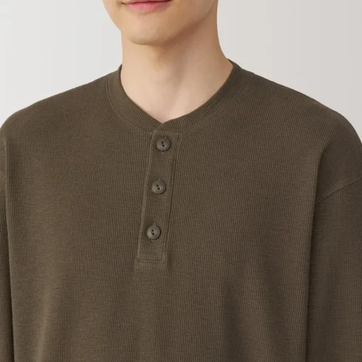 Discount Men's Waffle Henley Neck Long Sleeve T-Shirt T-Shirts