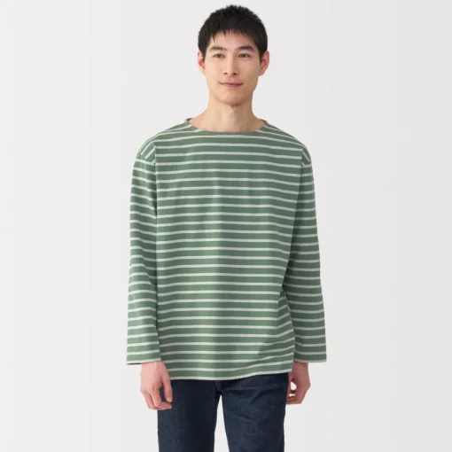 Hot Men's Washed Heavyweight Boat Neck 9/10 Sleeve T-Shirt T-Shirts