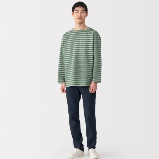 Hot Men's Washed Heavyweight Boat Neck 9/10 Sleeve T-Shirt T-Shirts