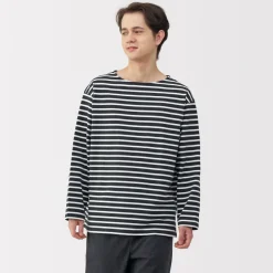 Hot Men's Washed Heavyweight Boat Neck 9/10 Sleeve T-Shirt T-Shirts