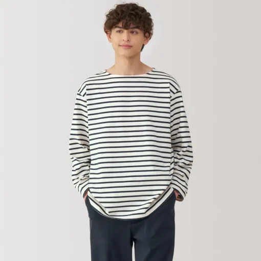 Hot Men's Washed Heavyweight Boat Neck 9/10 Sleeve T-Shirt T-Shirts