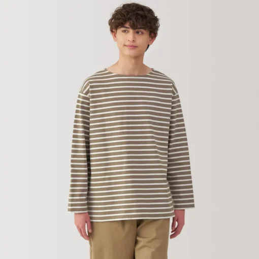 Hot Men's Washed Heavyweight Boat Neck 9/10 Sleeve T-Shirt T-Shirts