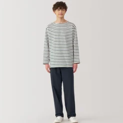 Hot Men's Washed Heavyweight Boat Neck 9/10 Sleeve T-Shirt T-Shirts