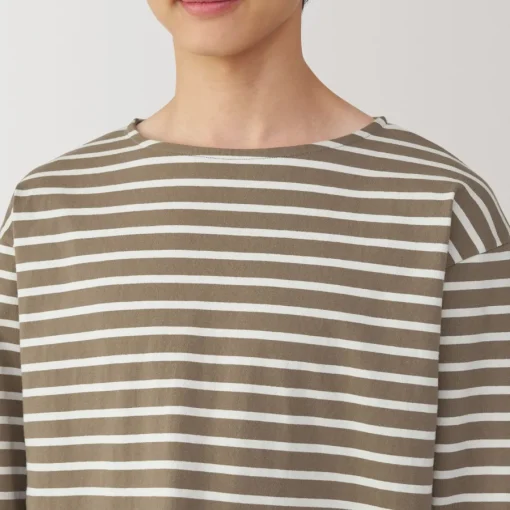 Hot Men's Washed Heavyweight Boat Neck 9/10 Sleeve T-Shirt T-Shirts