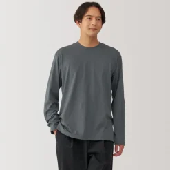 New Men's Washed Jersey Crew Neck Long Sleeve T-Shirt T-Shirts