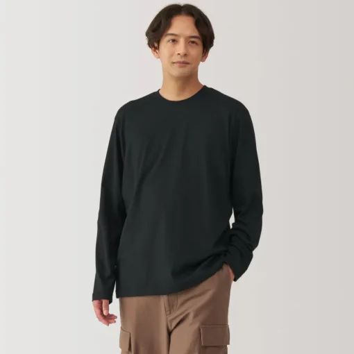 New Men's Washed Jersey Crew Neck Long Sleeve T-Shirt T-Shirts