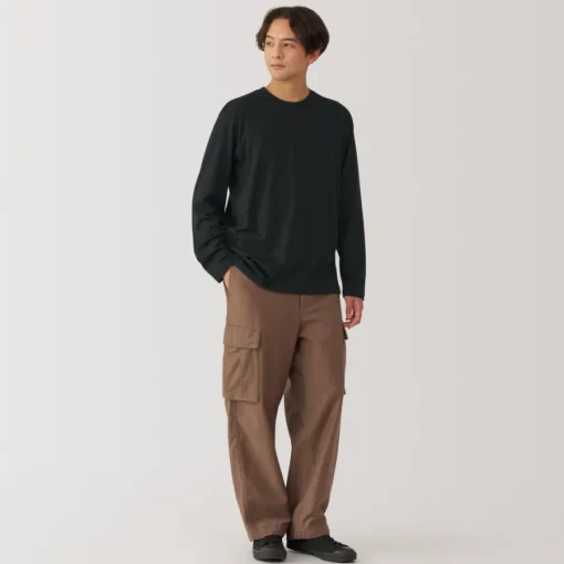 New Men's Washed Jersey Crew Neck Long Sleeve T-Shirt T-Shirts