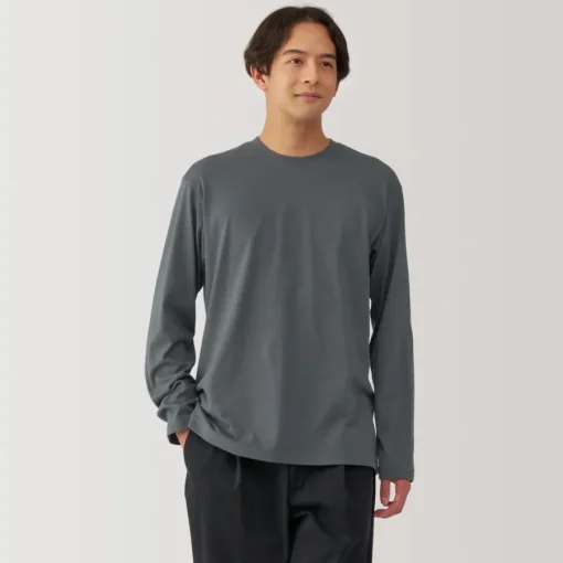 New Men's Washed Jersey Crew Neck Long Sleeve T-Shirt T-Shirts