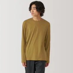 New Men's Washed Jersey Crew Neck Long Sleeve T-Shirt T-Shirts