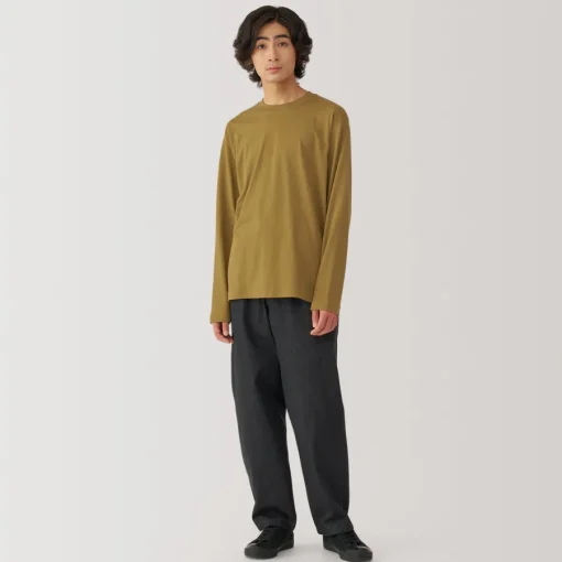 New Men's Washed Jersey Crew Neck Long Sleeve T-Shirt T-Shirts