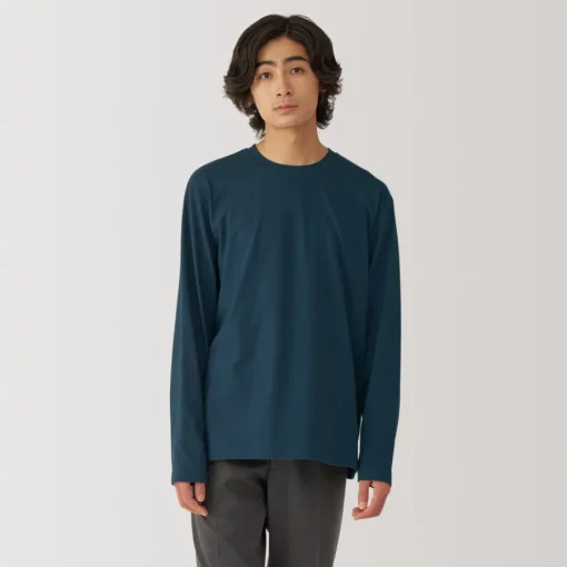 New Men's Washed Jersey Crew Neck Long Sleeve T-Shirt T-Shirts