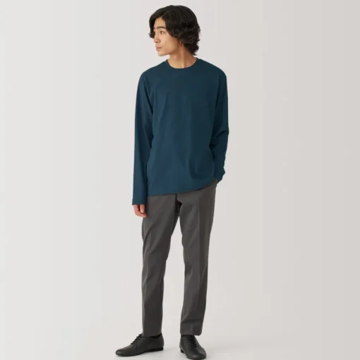 New Men's Washed Jersey Crew Neck Long Sleeve T-Shirt T-Shirts