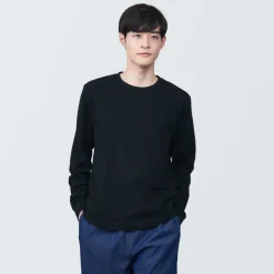 New Men's Washed Jersey Crew Neck Long Sleeve T-Shirt T-Shirts