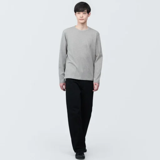 New Men's Washed Jersey Crew Neck Long Sleeve T-Shirt T-Shirts