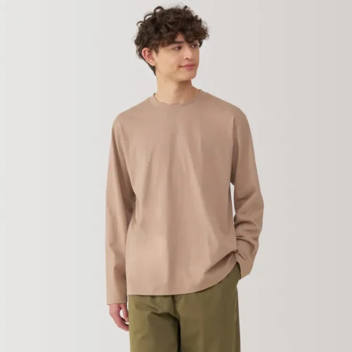 New Men's Washed Jersey Crew Neck Long Sleeve T-Shirt T-Shirts