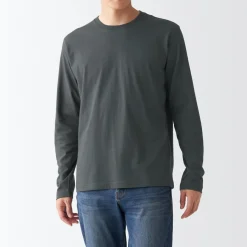 Sale Men's Washed Jersey Long Sleeves Crew Neck T-Shirt T-Shirts