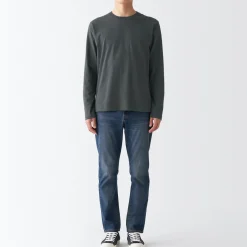 Sale Men's Washed Jersey Long Sleeves Crew Neck T-Shirt T-Shirts