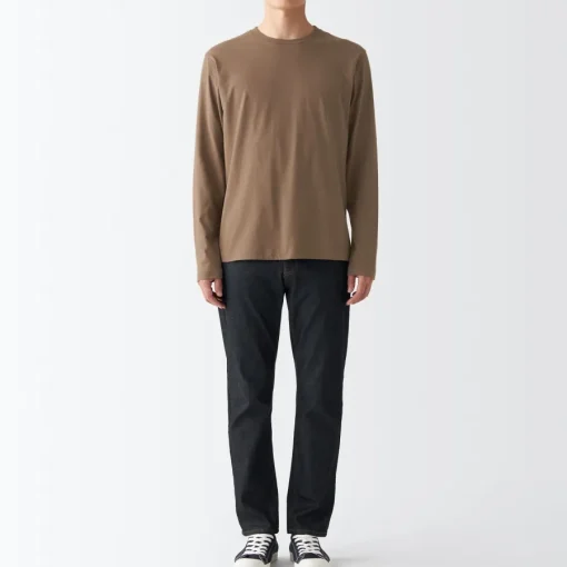 Sale Men's Washed Jersey Long Sleeves Crew Neck T-Shirt T-Shirts