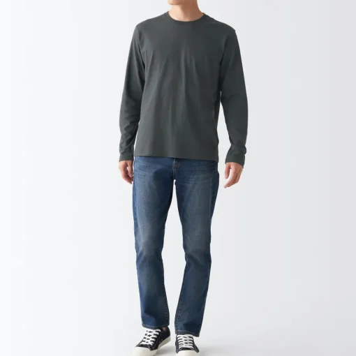 Sale Men's Washed Jersey Long Sleeves Crew Neck T-Shirt T-Shirts