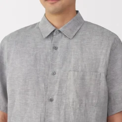 Online Men's Washed Linen Short Sleeve Shirt Shirts & Polos