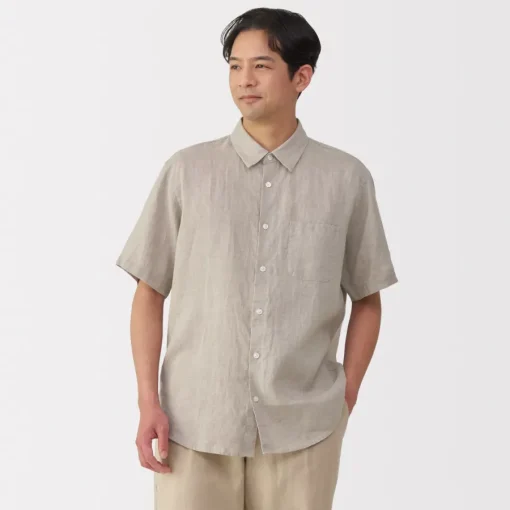 Online Men's Washed Linen Short Sleeve Shirt Shirts & Polos