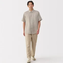 Online Men's Washed Linen Short Sleeve Shirt Shirts & Polos