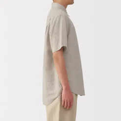 Online Men's Washed Linen Short Sleeve Shirt Shirts & Polos