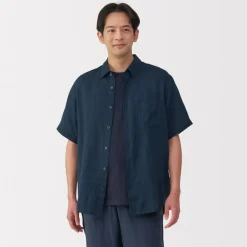 Online Men's Washed Linen Short Sleeve Shirt Shirts & Polos