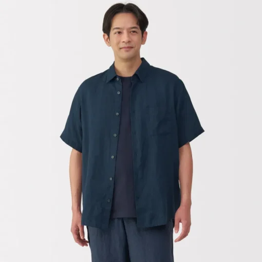 Online Men's Washed Linen Short Sleeve Shirt Shirts & Polos