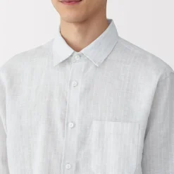 Hot Men's Washed Linen Striped Shirt Shirts & Polos