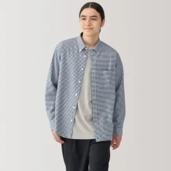 Fashion Men's Washed Oxford Button Down Long Sleeve Patterned Shirt Shirts & Polos