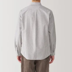 Fashion Men's Washed Oxford Button Down Long Sleeve Patterned Shirt Shirts & Polos